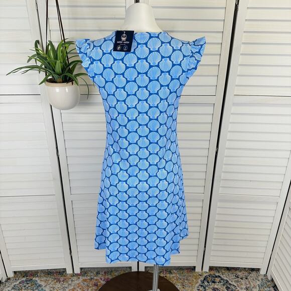 New Sailor Sailor Jojo Dress Navy Blue Baked Scallop Print UPF 50+ Ruffle Size S - Picture 4 of 9